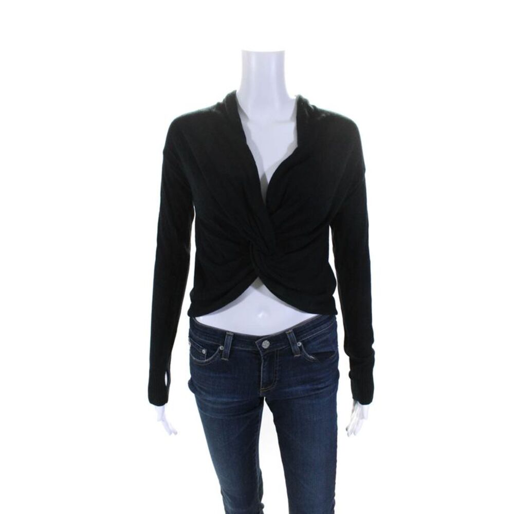 Roi Womens Long Sleeve V Neck Knit Twist Front Sweater Navy Blue Size XS